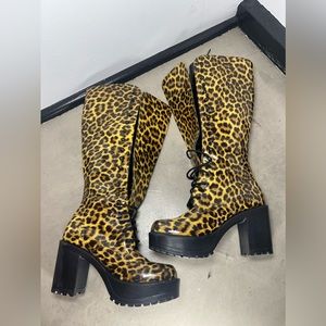 Cheetah Print vinyl combat boot heel